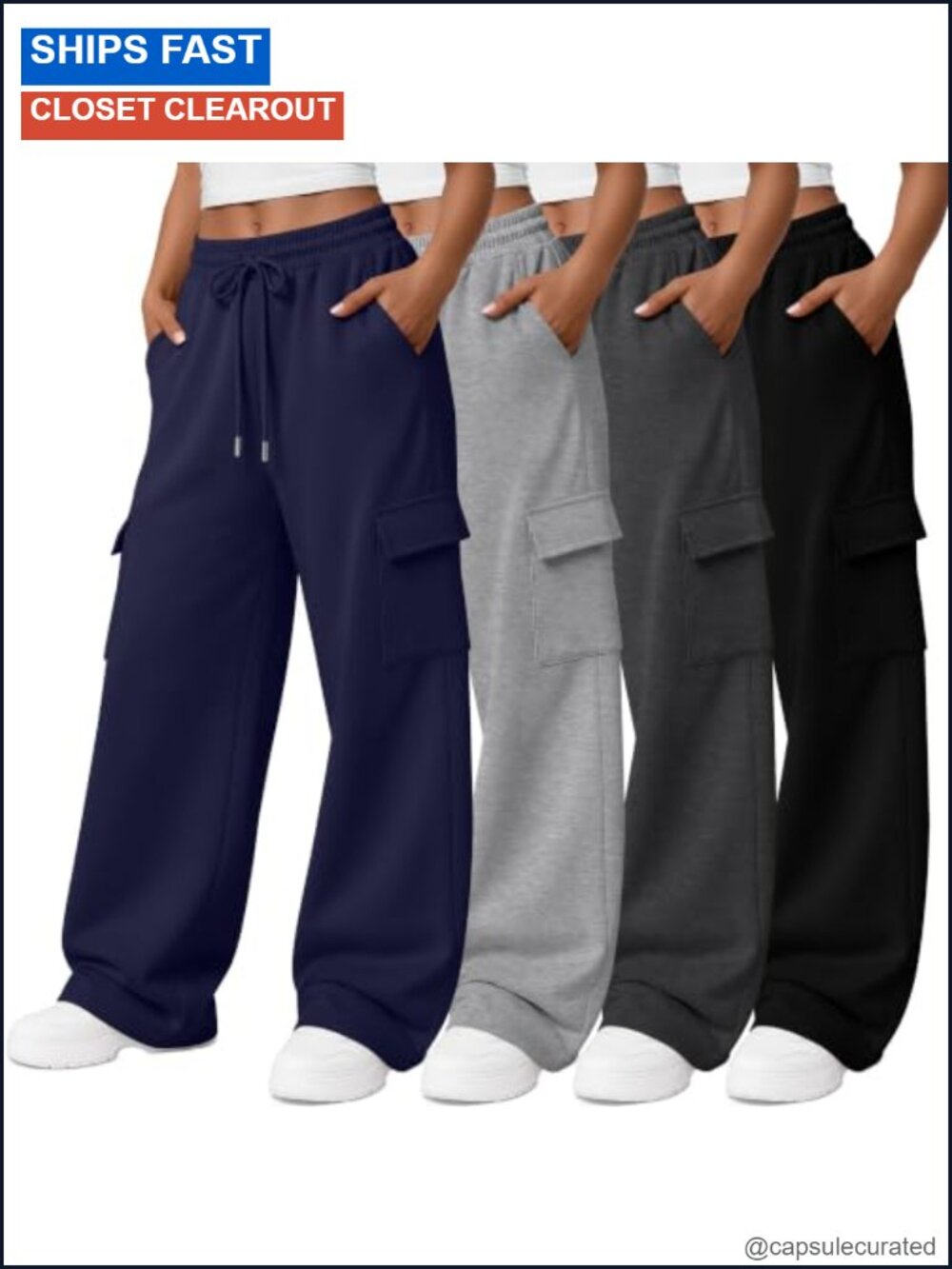 4 Pack Cargo Sweatpants Wide Leg Baggy Athletic Pants Drawstring